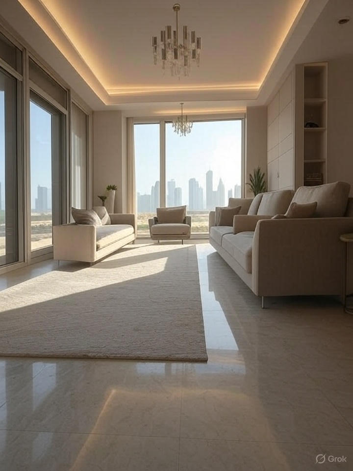 سیمپلکس، دوبلکس و تریپلکس: تفاوتهای داخلی در املاک دبی نما داخلی واحد سیمپلکس در دبی با طراحی مدرن و فضای باز