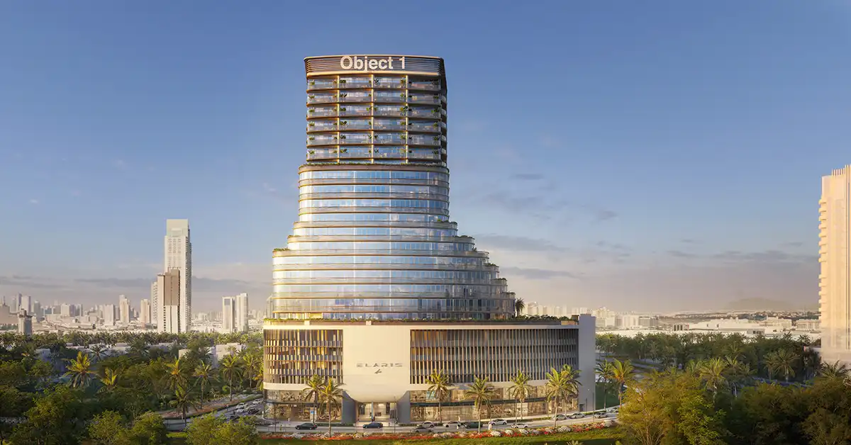 نمای بیرونی پروژه ELAR1S Axis در جمیرا ویلیج تری‌انگل