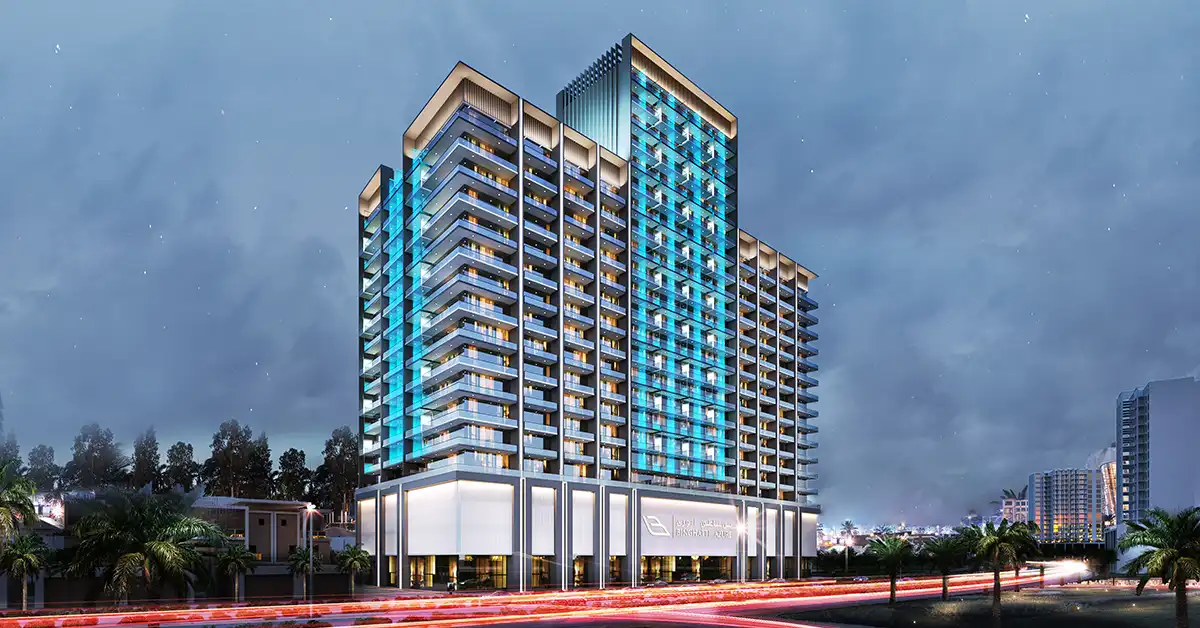 نمای شب پروژه Binghatti Azure JVC دبی