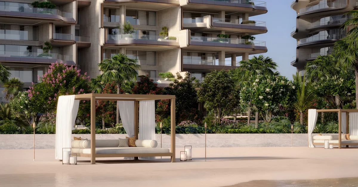 نمای ورودی سرپوشیده The Alba Residences با دید مستقیم به ساحل