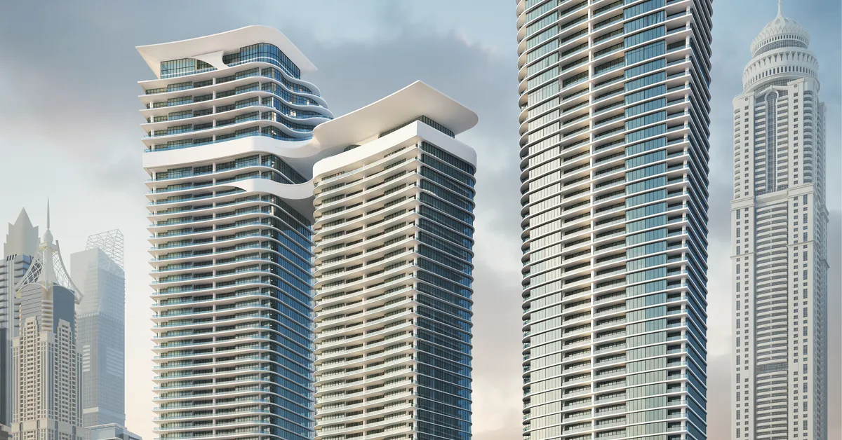 نمای نزدیک روز از برج‌های منحنی Sobha SeaHaven