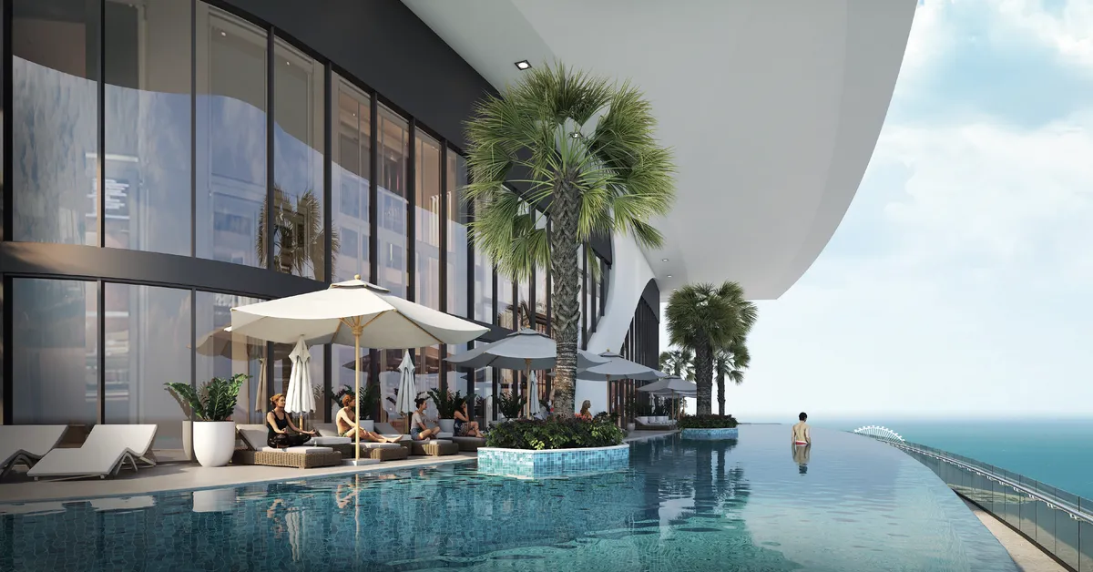 Sobha Seahaven Sky Edition | پنتهاوسهای آسمانخراش کنار دریا در دبی هاربر استخر بیکران روی تراس پنتهاوس Sobha SeaHaven Sky Edition با نمای دریا