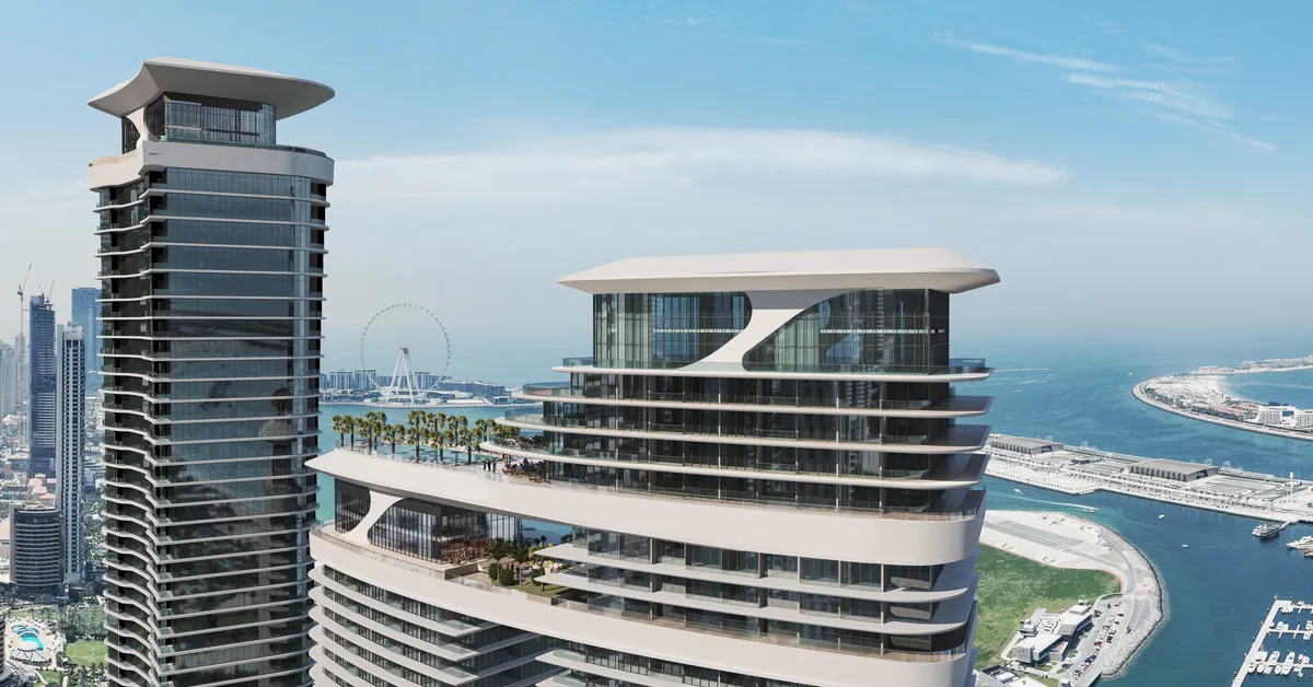 نمای هوایی برج‌های SeaHaven با چرخ‌وفلک عین دبی